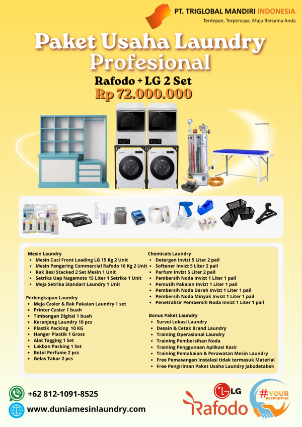 Paket Usaha Laundry Profesional Rafodo+LG 2 Set 72