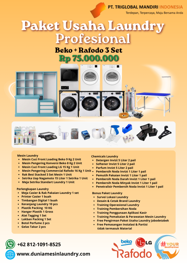 Paket Usaha Laundry Profesional Beko+Rafodo 3 Set 75