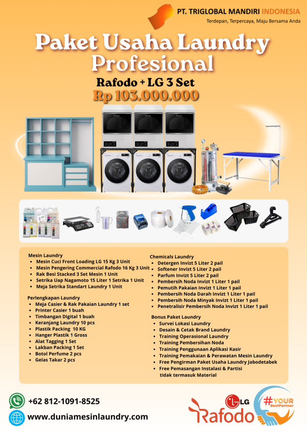 Paket Usaha Laundry Profesional Rafodo+LG 3 Set 103