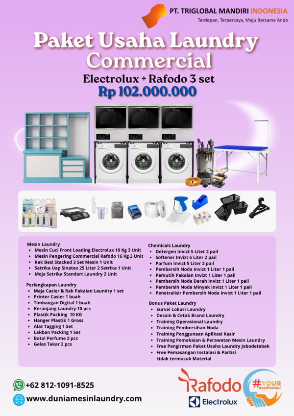 Paket Usaha Laundry Commercial Electrolux + Rafodo 3 Set