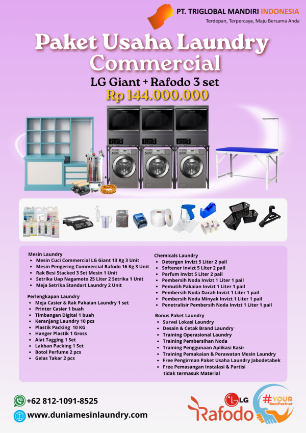 Paket Usaha Laundry Commercial LG Giant + Rafodo 3 Set