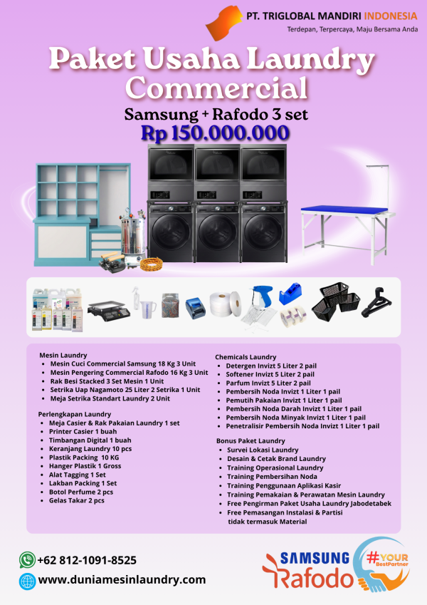 Paket Usaha Laundry Commercial Samsung + Rafodo 3 Set