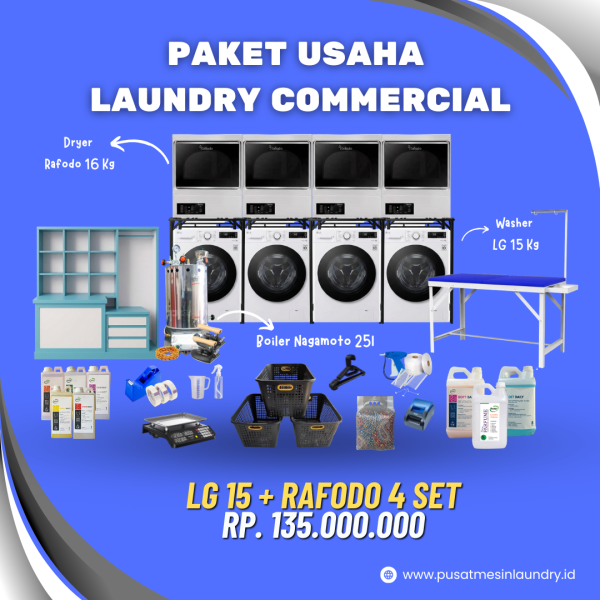 Paket Usaha Laundry Commercial LG 15 + Rafodo 4 Set