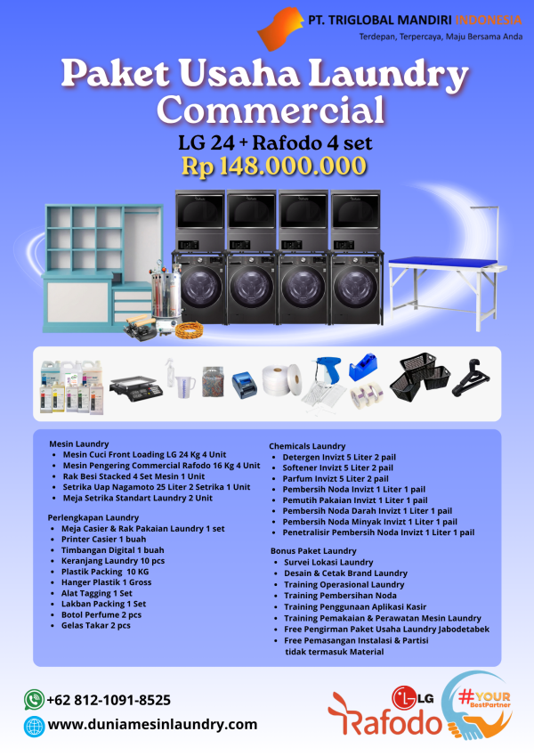 Paket Usaha Laundry Commercial LG 24 + Rafodo 4 Set