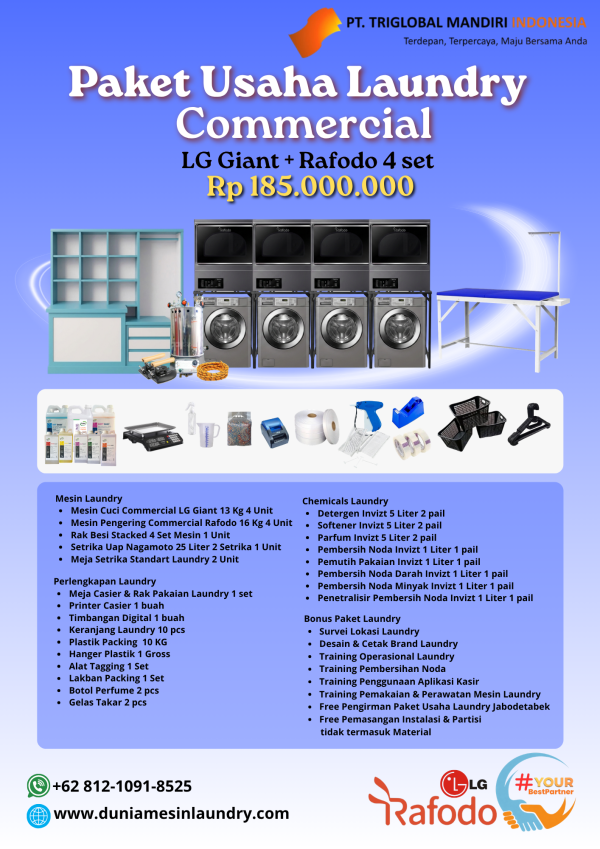 Paket Usaha Laundry Commercial LG Giant + Rafodo 4 Set