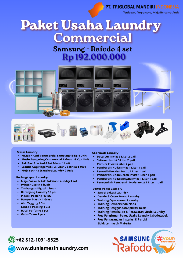 Paket Usaha Laundry Commercial Samsung + Rafodo 4 Set