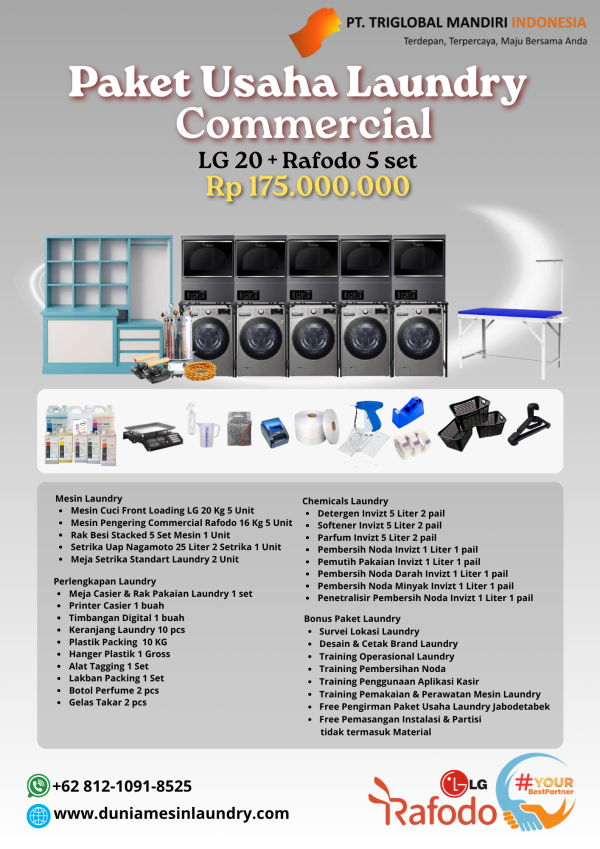 Paket Usaha Laundry Commercial LG 20 + Rafodo 5 Set