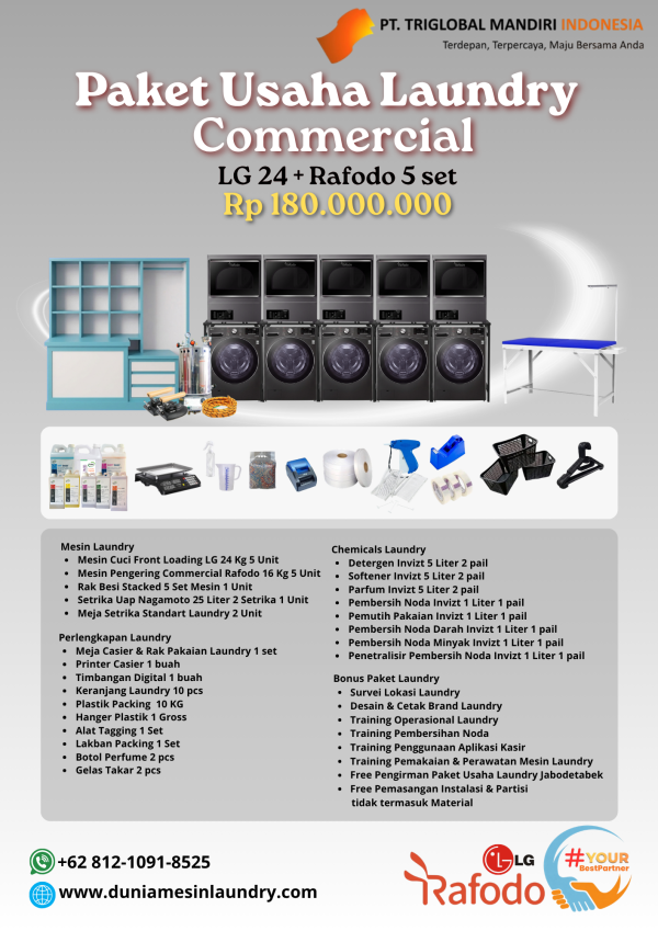 Paket Usaha Laundry Commercial LG 24 + Rafodo 5 Set