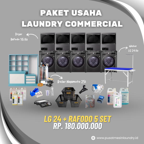Paket Usaha Laundry Commercial LG 24 + Rafodo 5 Set