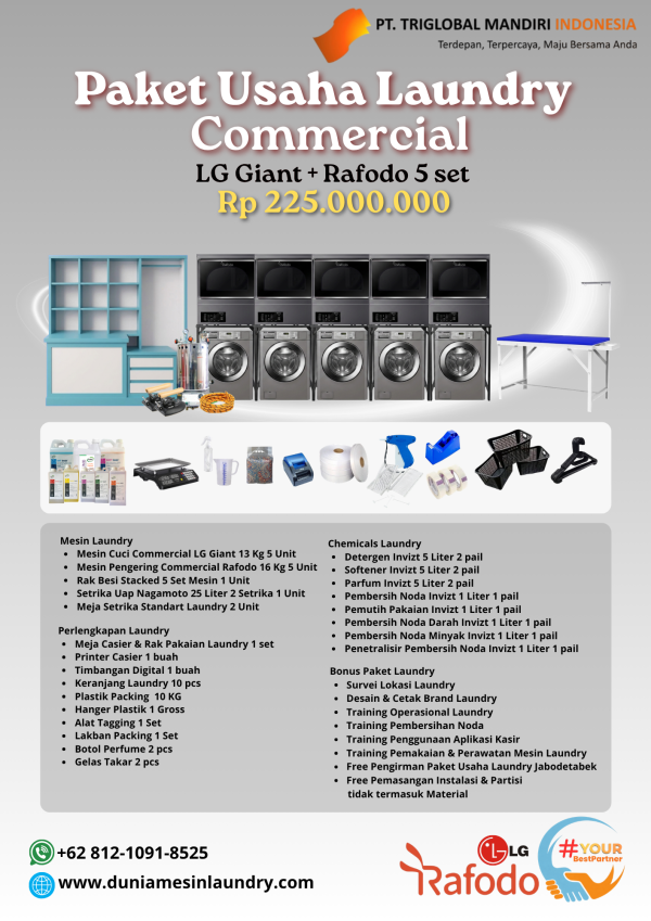 Paket Usaha Laundry Commercial LG Giant + Rafodo 5 Set