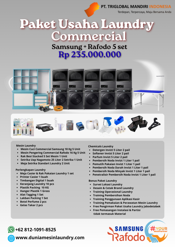 Paket Usaha Laundry Commercial Samsung + Rafodo 5 Set